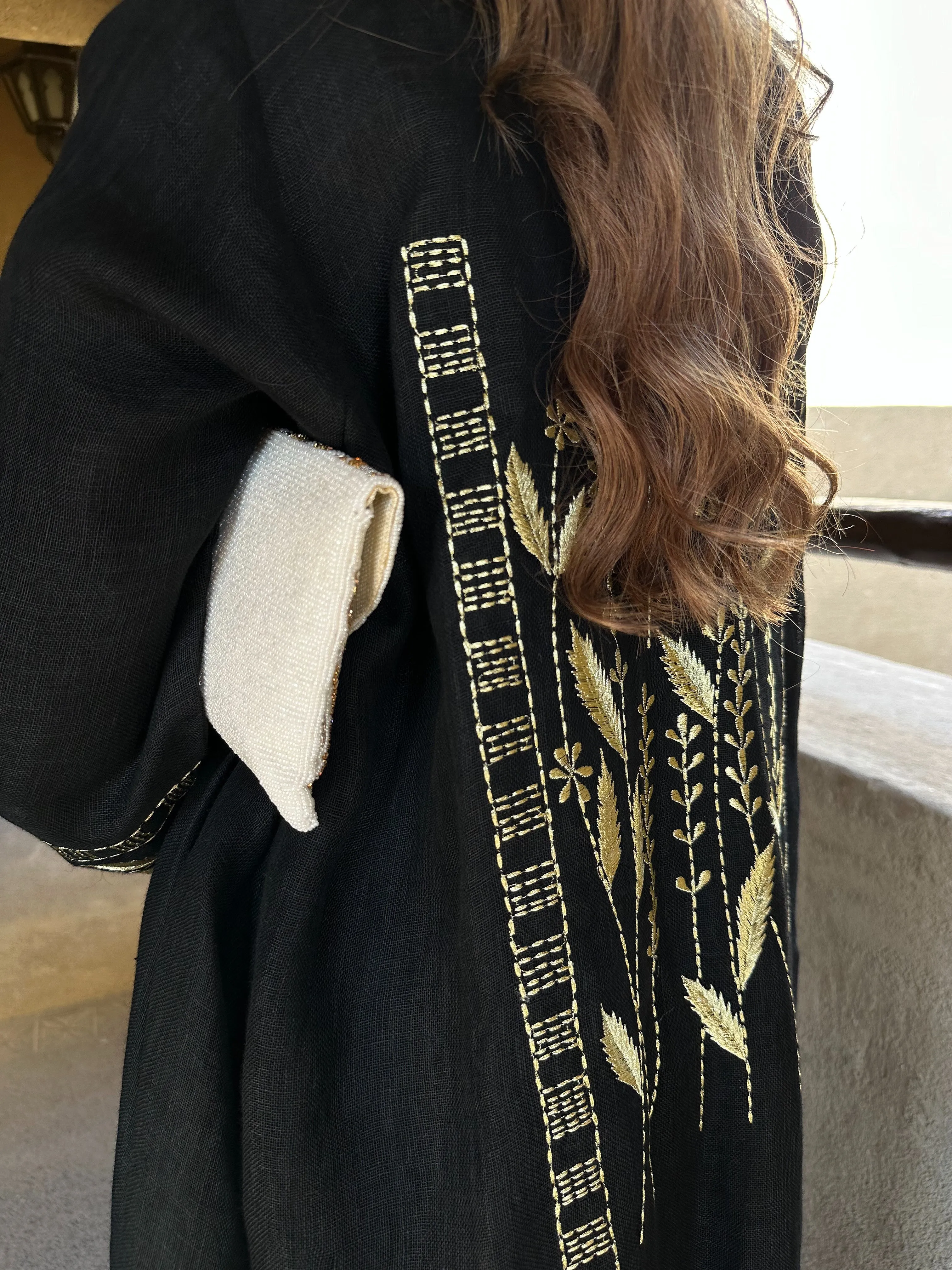 ELEGANT BLACK LINEN ABAYA #437