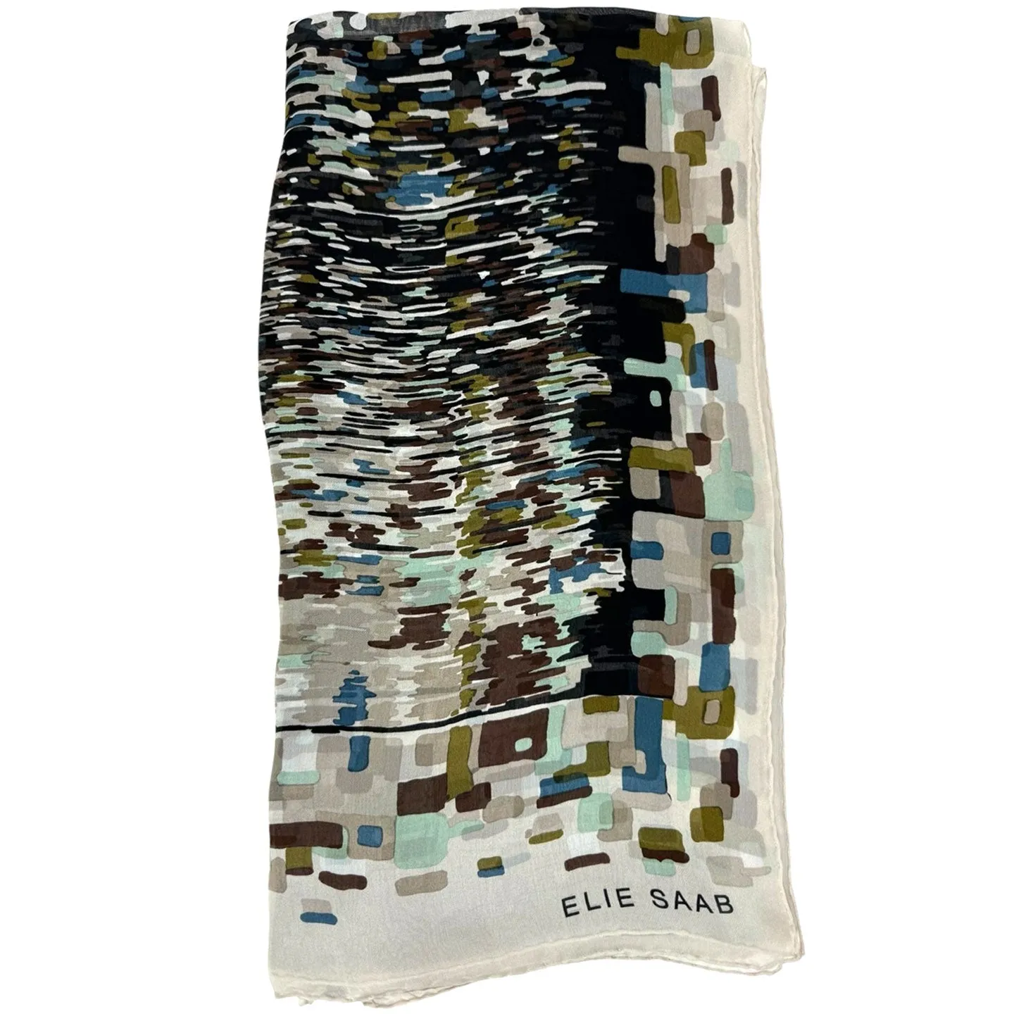 Elie Saab Scarf Gray Blue Taupe Abstract Water Colors - Chiffon Silk Shawl SALE