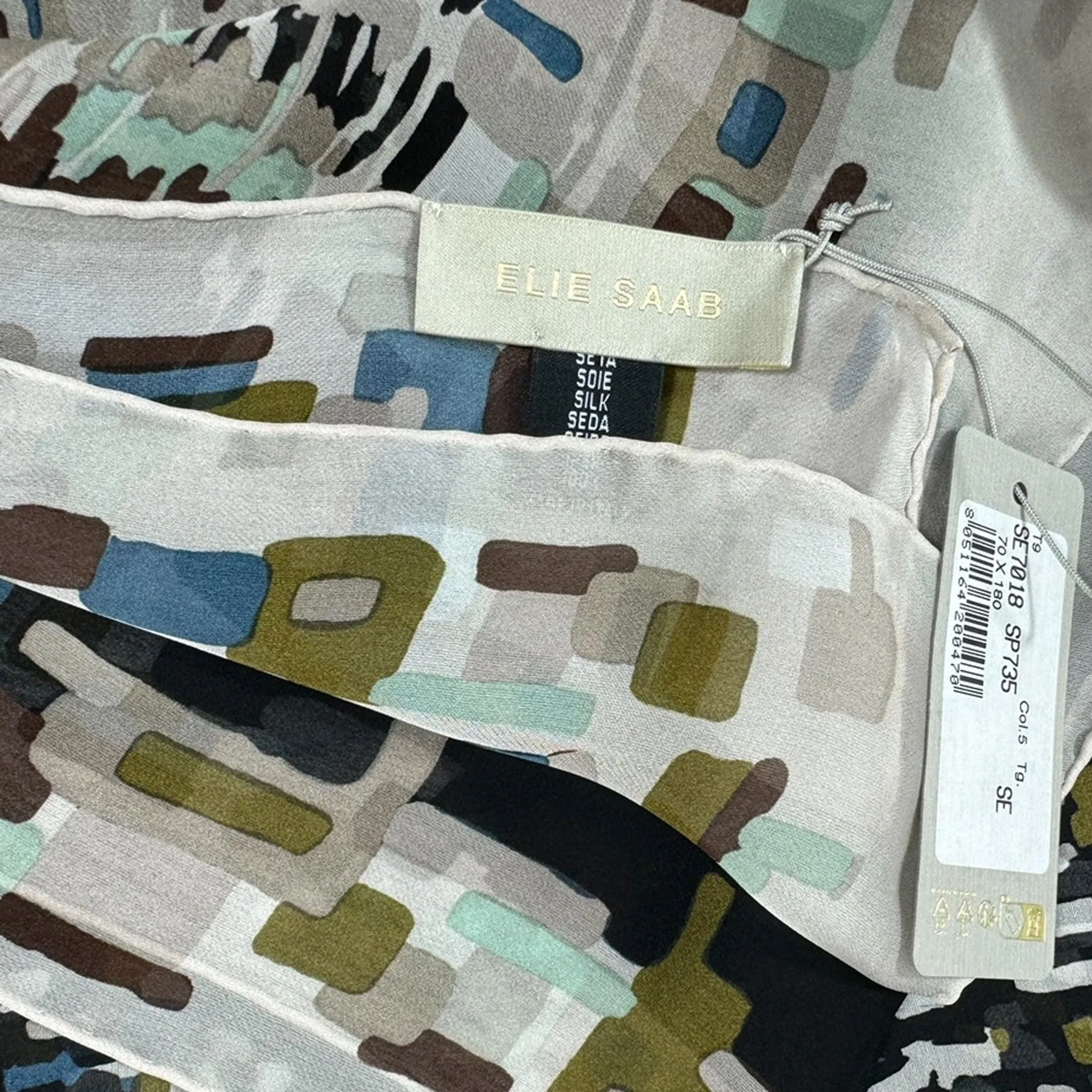 Elie Saab Scarf Gray Blue Taupe Abstract Water Colors - Chiffon Silk Shawl SALE