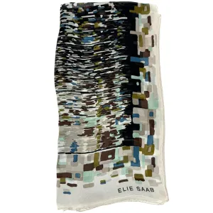 Elie Saab Scarf Gray Blue Taupe Abstract Water Colors - Chiffon Silk Shawl SALE
