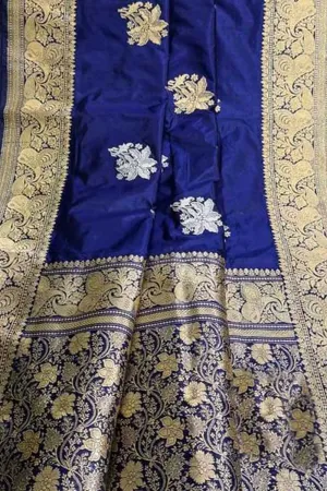 Exquisite Blue Banarasi Handloom Pure Katan Silk Saree: Timeless Elegance