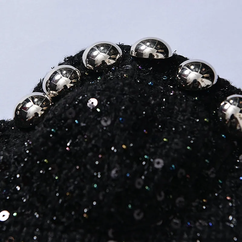 FAME spring sequin beaded bandeau strapless sweetheart neckline lbd black dress - Ekeui