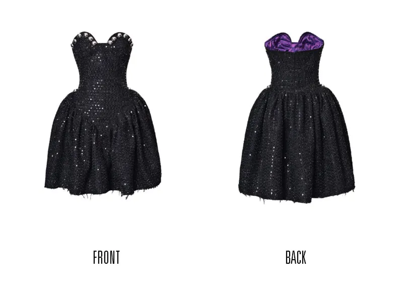FAME spring sequin beaded bandeau strapless sweetheart neckline lbd black dress - Ekeui