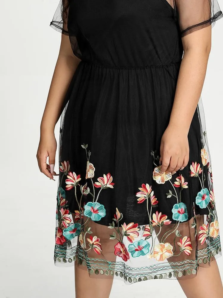 Floral Embroidery Mesh Dress
