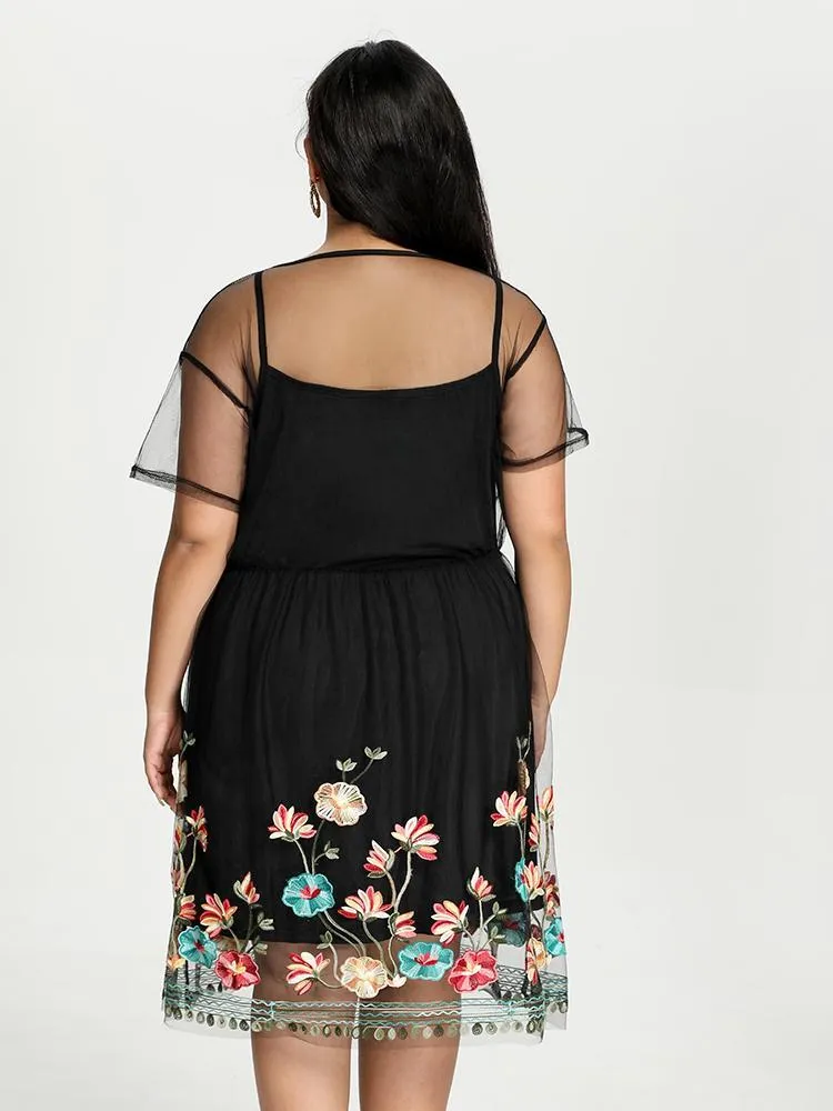 Floral Embroidery Mesh Dress