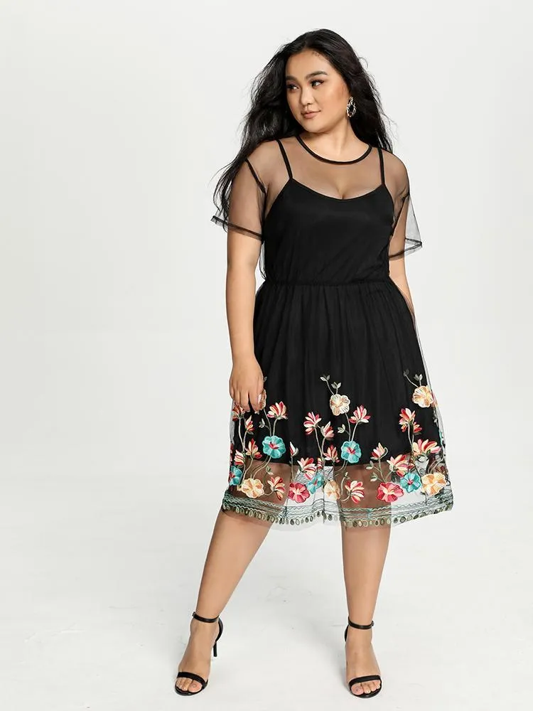 Floral Embroidery Mesh Dress
