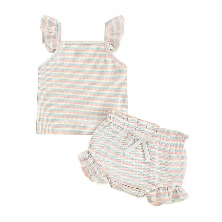Fly Sleeve Casual Striped Baby Set