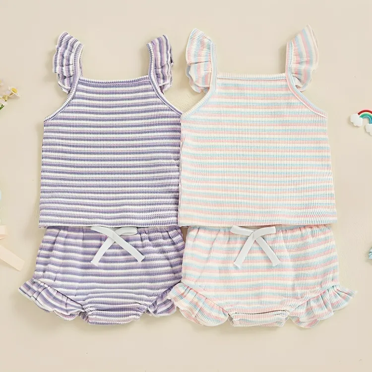 Fly Sleeve Casual Striped Baby Set