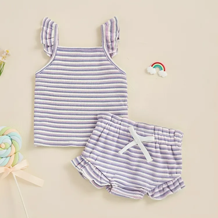 Fly Sleeve Casual Striped Baby Set