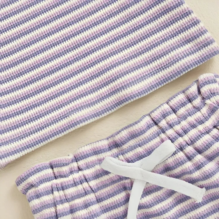 Fly Sleeve Casual Striped Baby Set