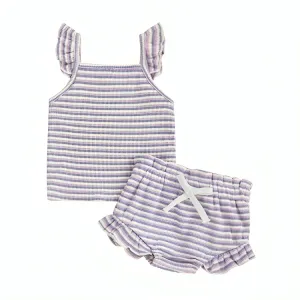 Fly Sleeve Casual Striped Baby Set