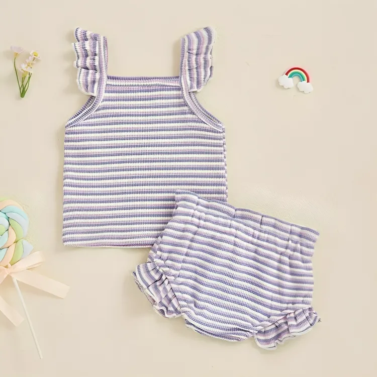 Fly Sleeve Casual Striped Baby Set