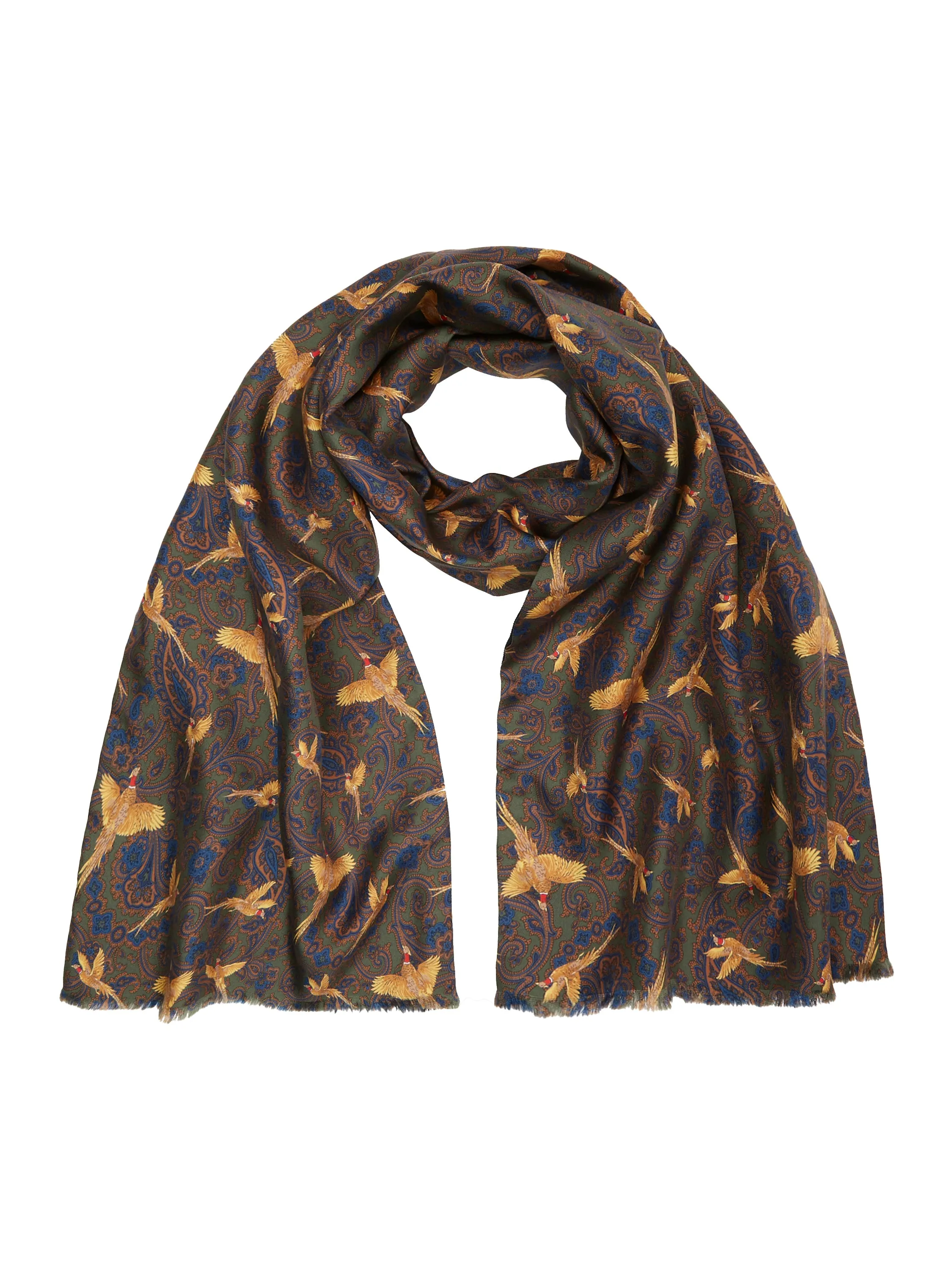 Flying Pheasant Scarf - Wool / Silk Blend - Green