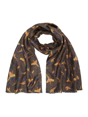Flying Pheasant Scarf - Wool / Silk Blend - Green