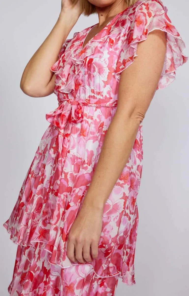 Frill Collar Dress - White/Red Floral