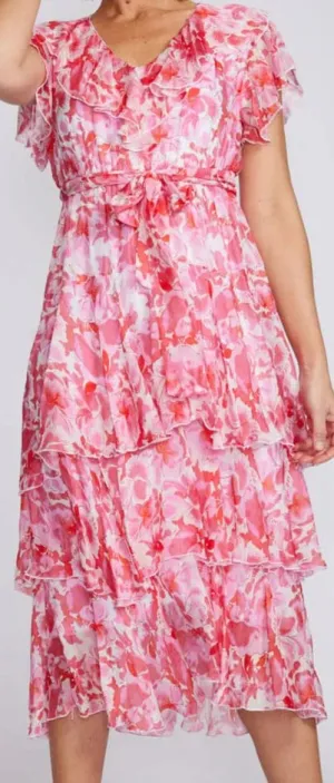 Frill Collar Dress - White/Red Floral