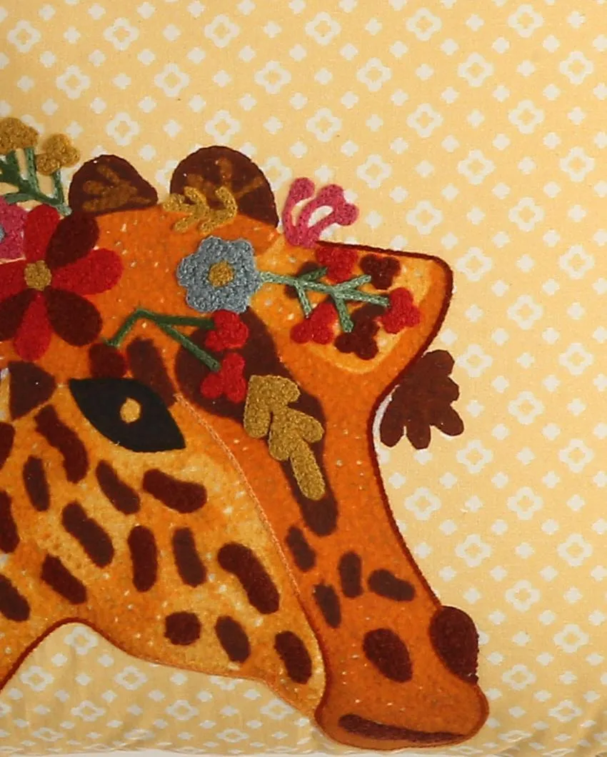 Giraffe Design Embroidered Cushion Cover | 16 x 16 inches