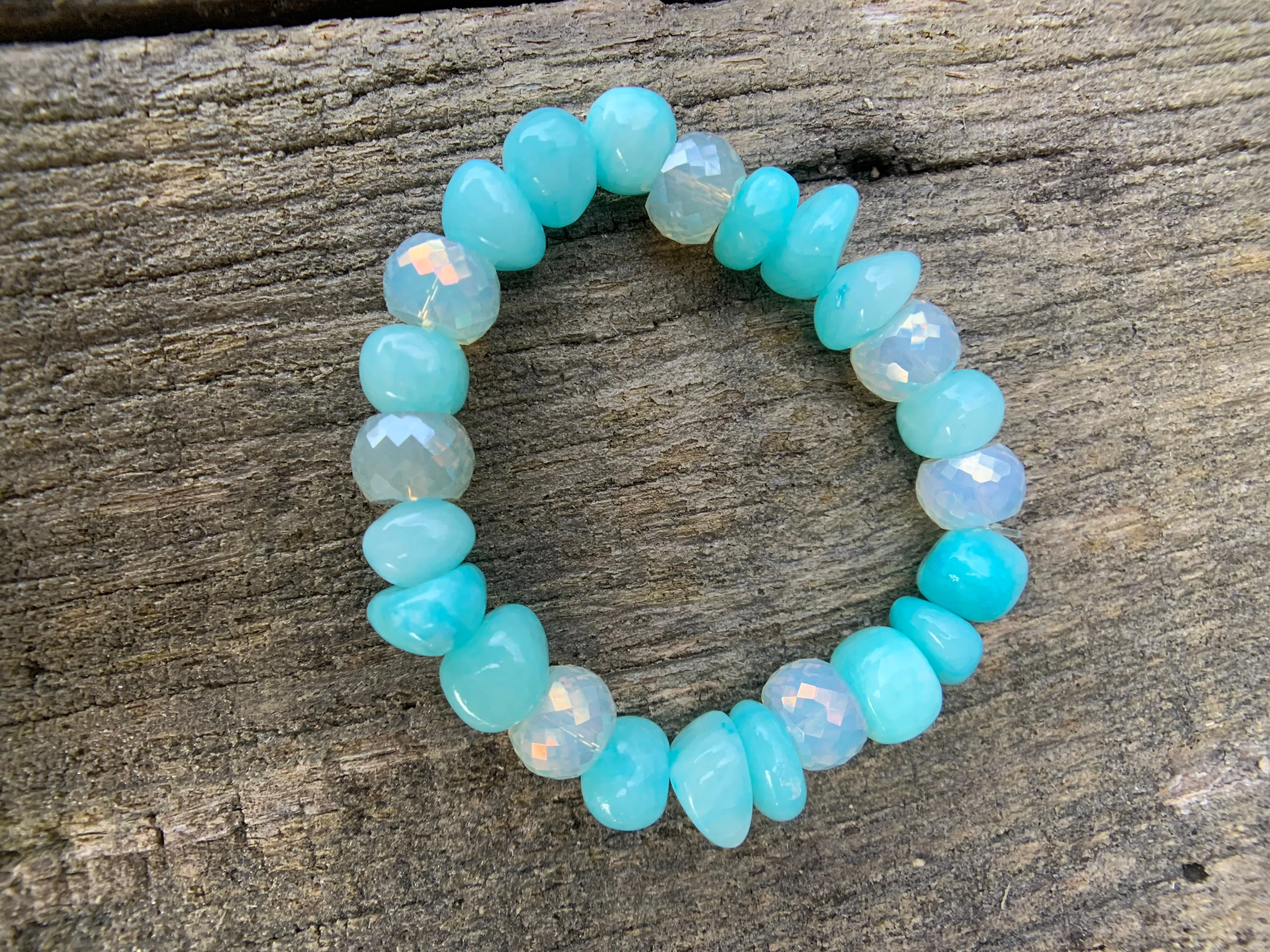 Glimmering Natural Stone & Glass Faceted Bracelet