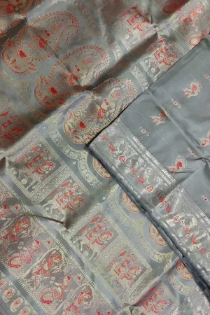 Graceful Grey Handloom Swarnachari Silk Saree