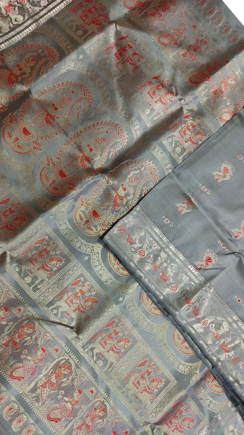 Graceful Grey Handloom Swarnachari Silk Saree