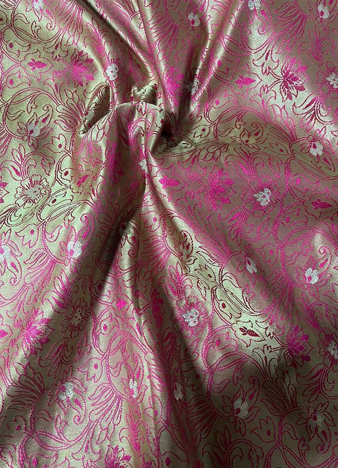 Green Banarasi Tanchui Silk Suit With Purple Banarasi Organza Dupatta
