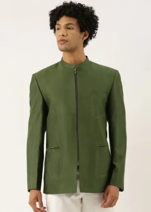 Green Cotton Silk Zipper Jacket- MMJ060 Green Cotton Silk Zipper Jacket- MMJ060