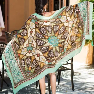 Green Rectangle National Style Vacation Printing Sunscreen Scarf Shawl Beach Towel