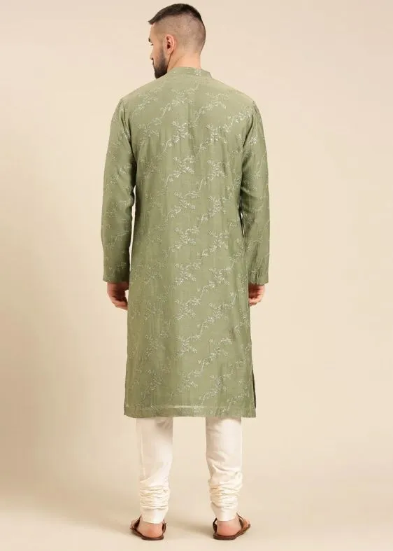 Green Silk Chanderi Kurta Set