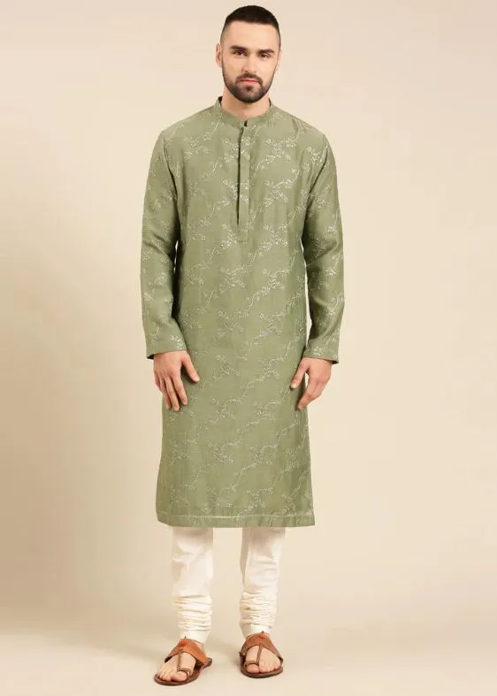 Green Silk Chanderi Kurta Set