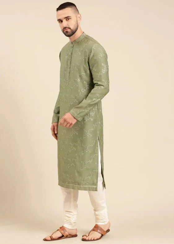 Green Silk Chanderi Kurta Set
