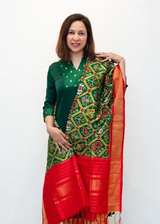 Green Silk Ikat Dupatta