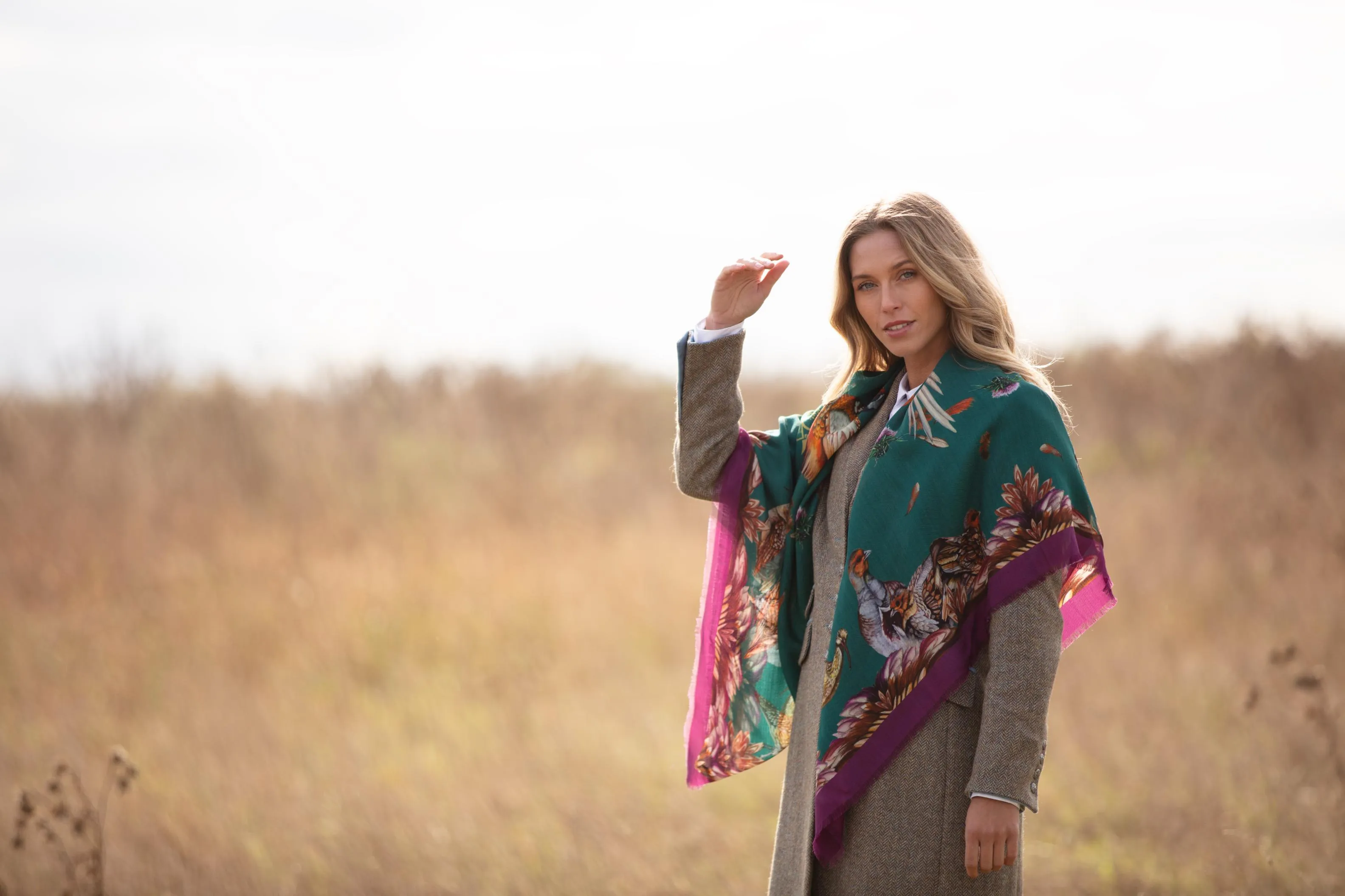 Grouse Misconduct Teal Green & Aubergine Purple Wool Silk Shawl