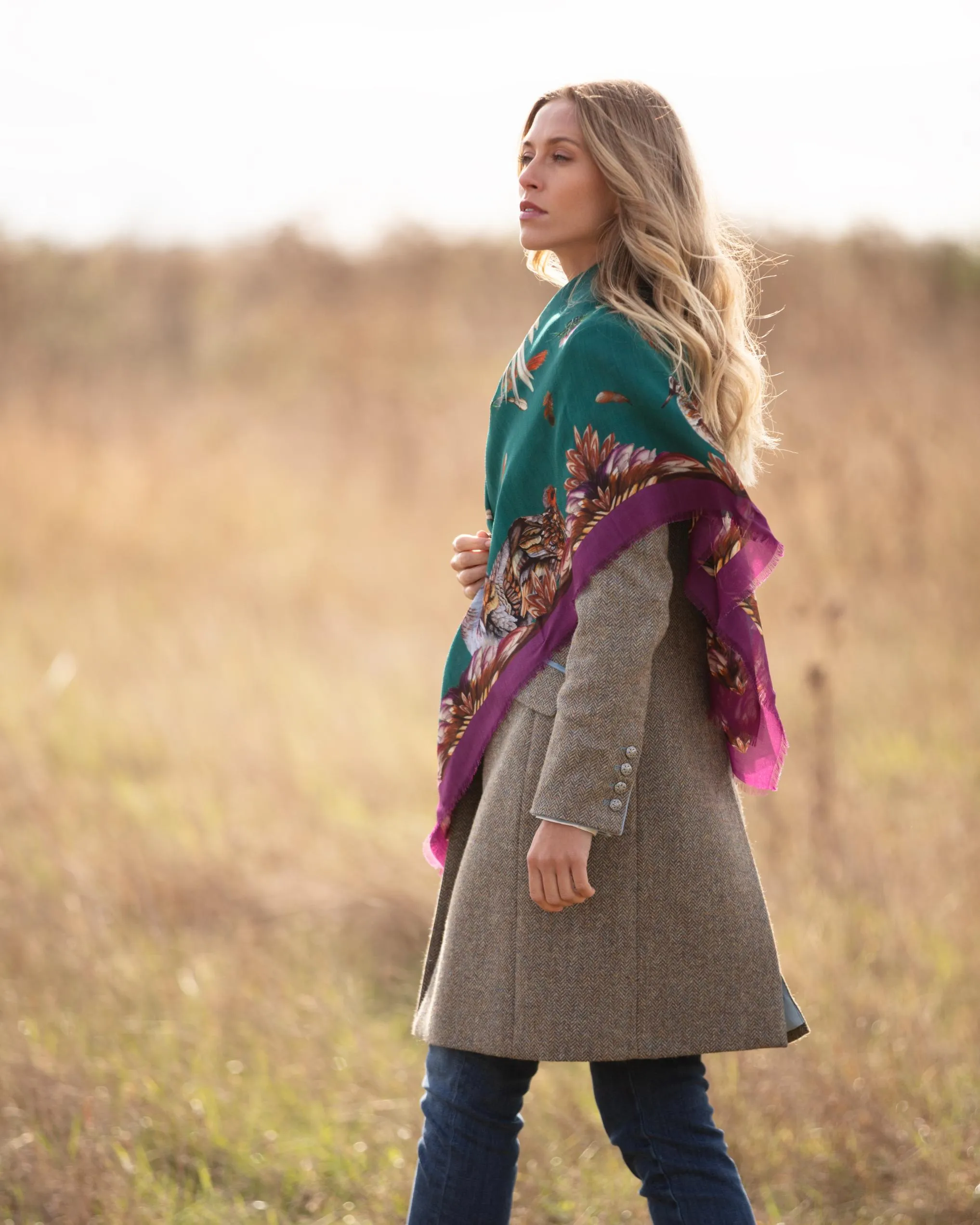 Grouse Misconduct Teal Green & Aubergine Purple Wool Silk Shawl