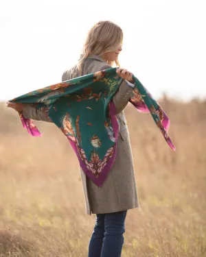 Grouse Misconduct Teal Green & Aubergine Purple Wool Silk Shawl