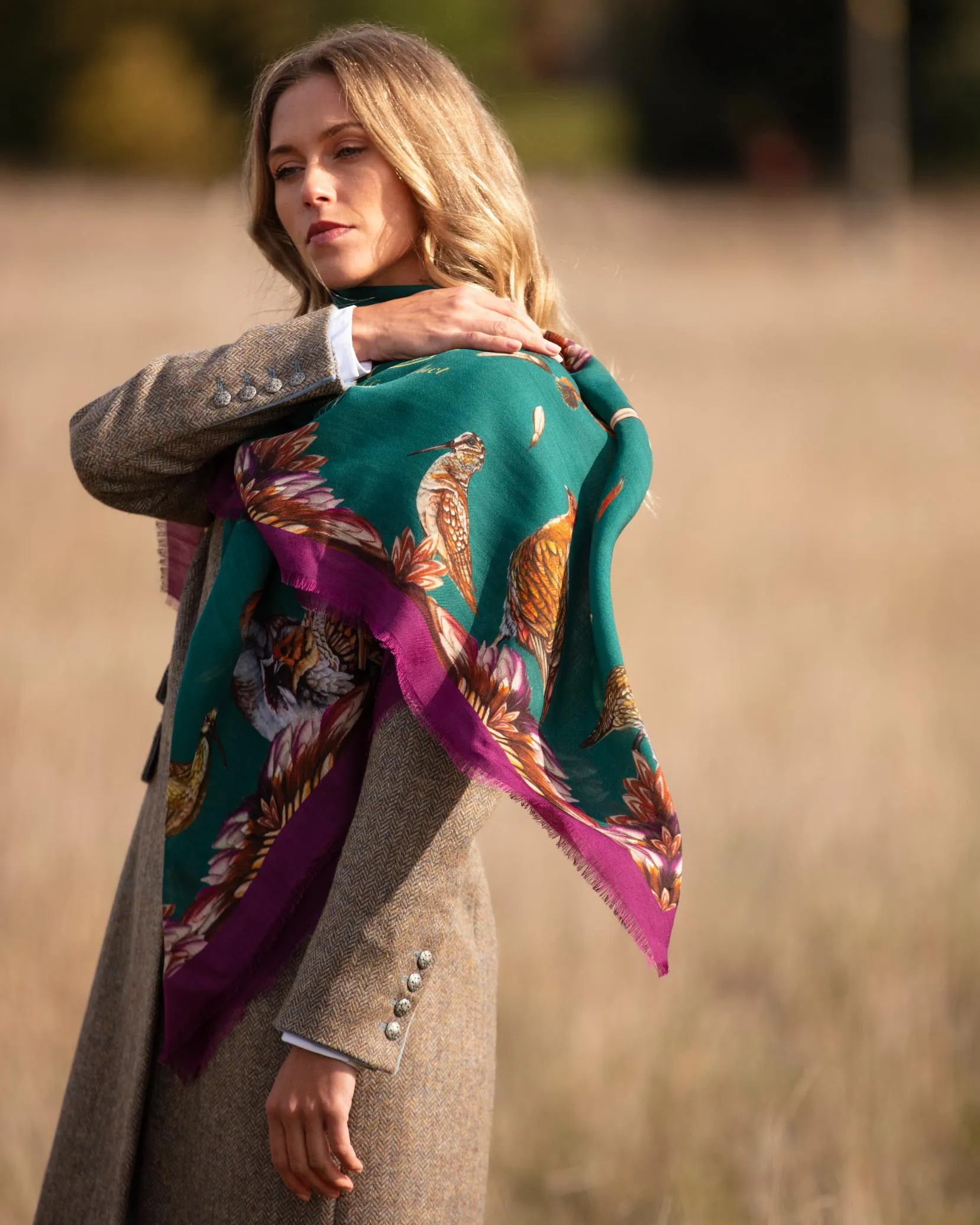 Grouse Misconduct Teal Green & Aubergine Purple Wool Silk Shawl