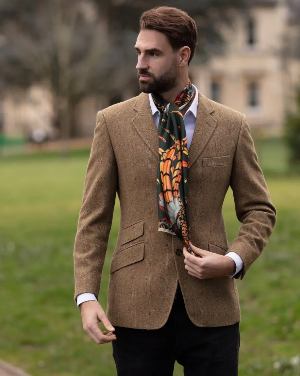 Here Come The Boys Silk Pheasant Scarf in Khaki