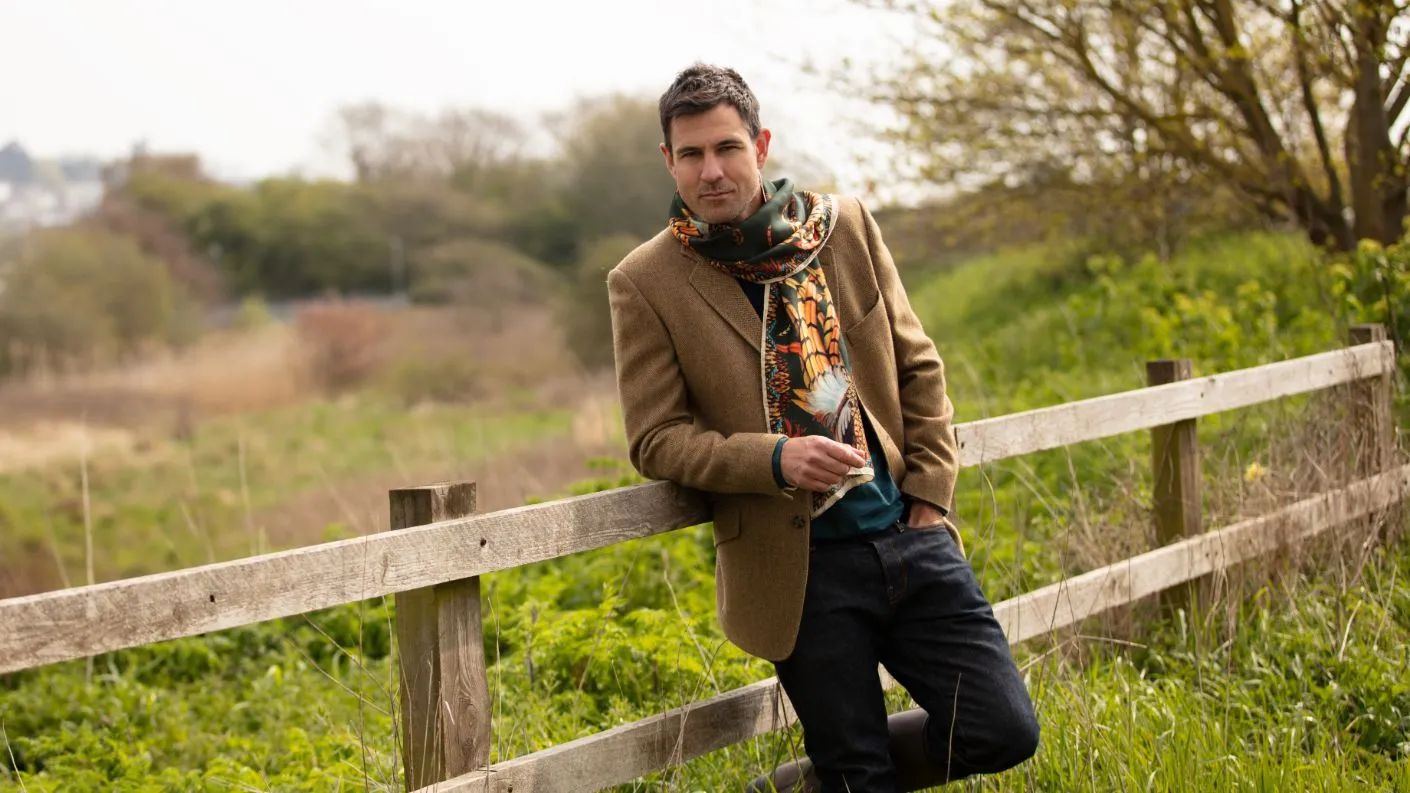 Here Come The Boys Silk Pheasant Scarf in Khaki