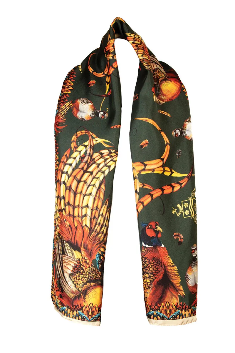 Here Come The Boys Silk Pheasant Scarf in Khaki