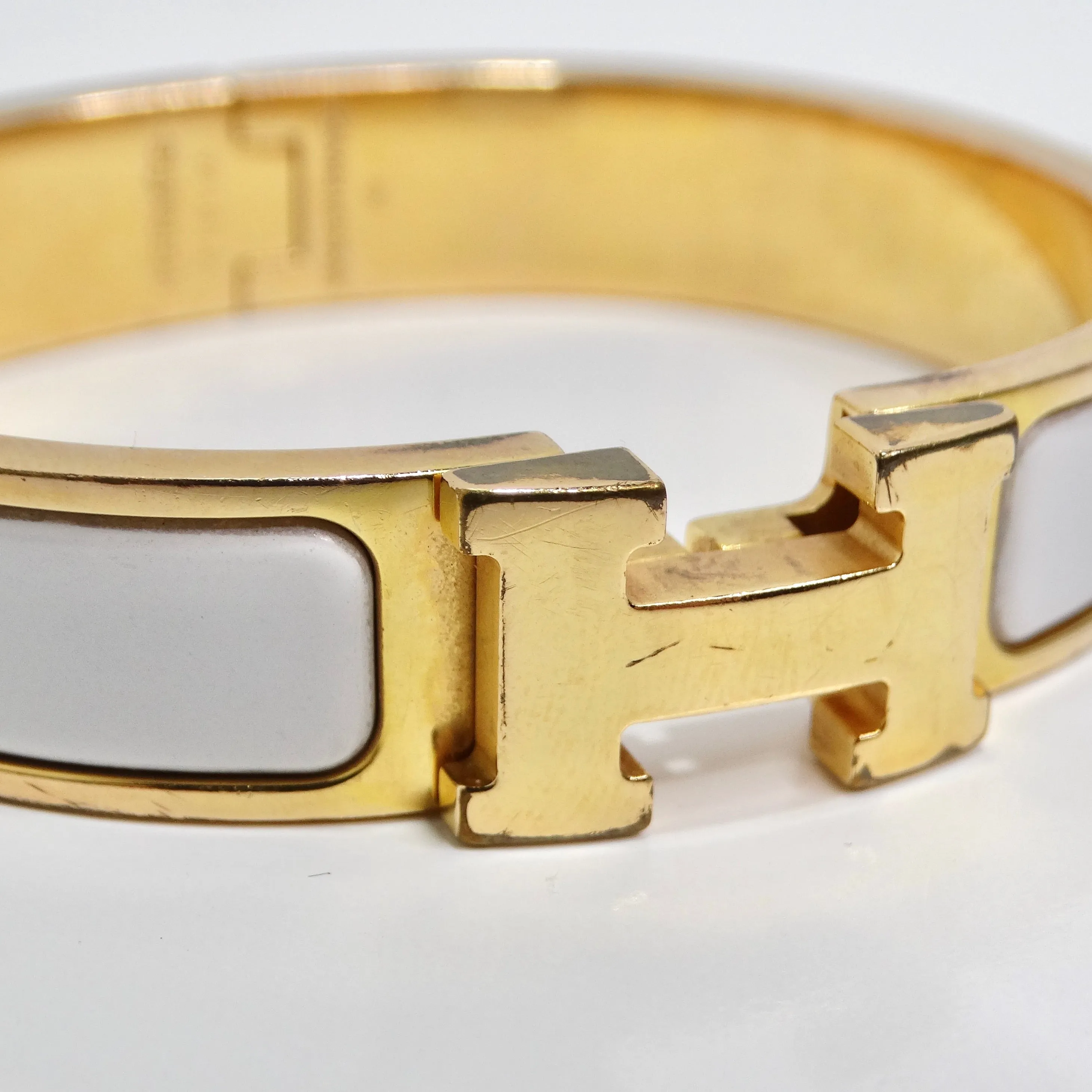 Hermes Clic Clac Narrow H Bracelet White Ename
