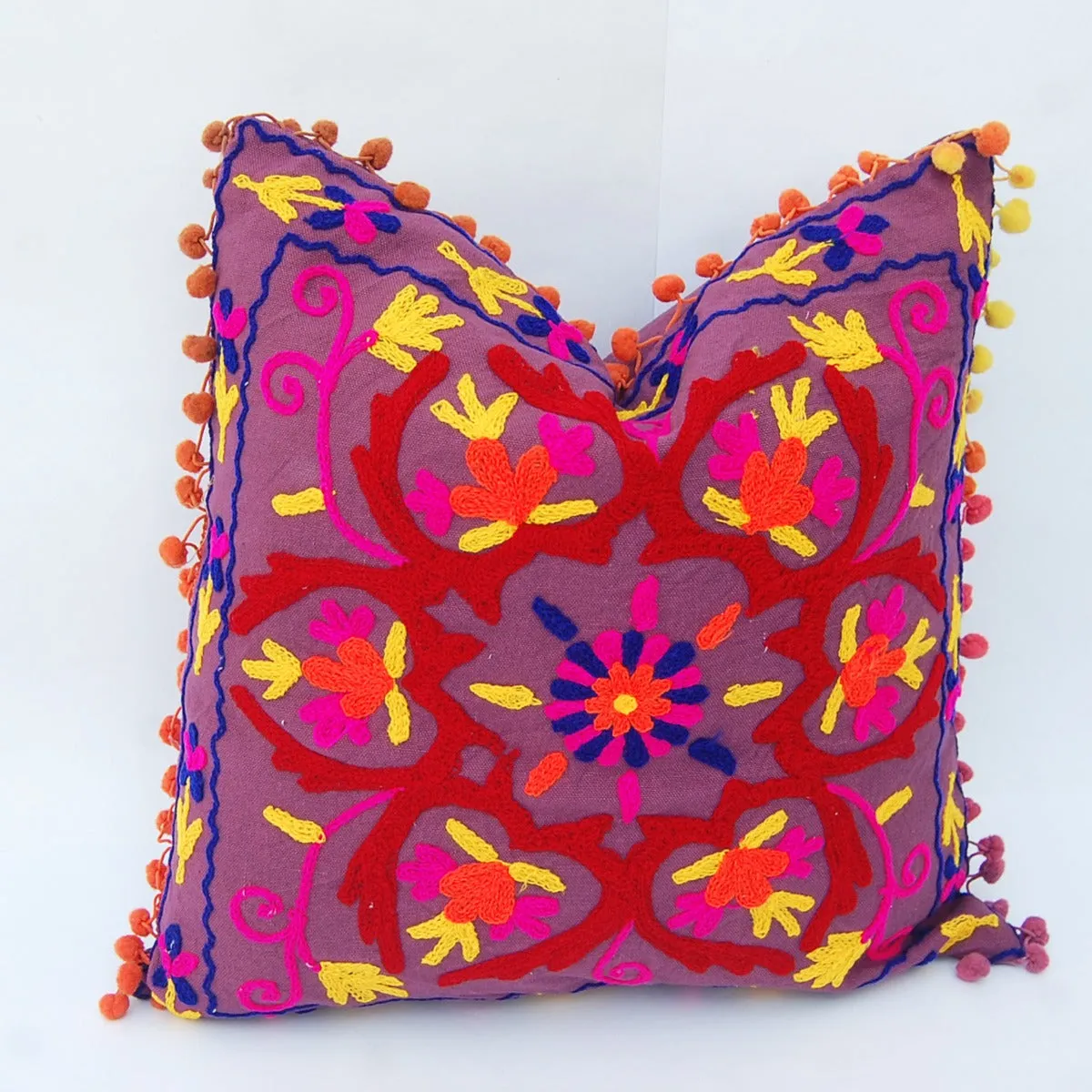 Indian Suzani Floral Embroidery Decorative Cushion Cover– CraftJaipur