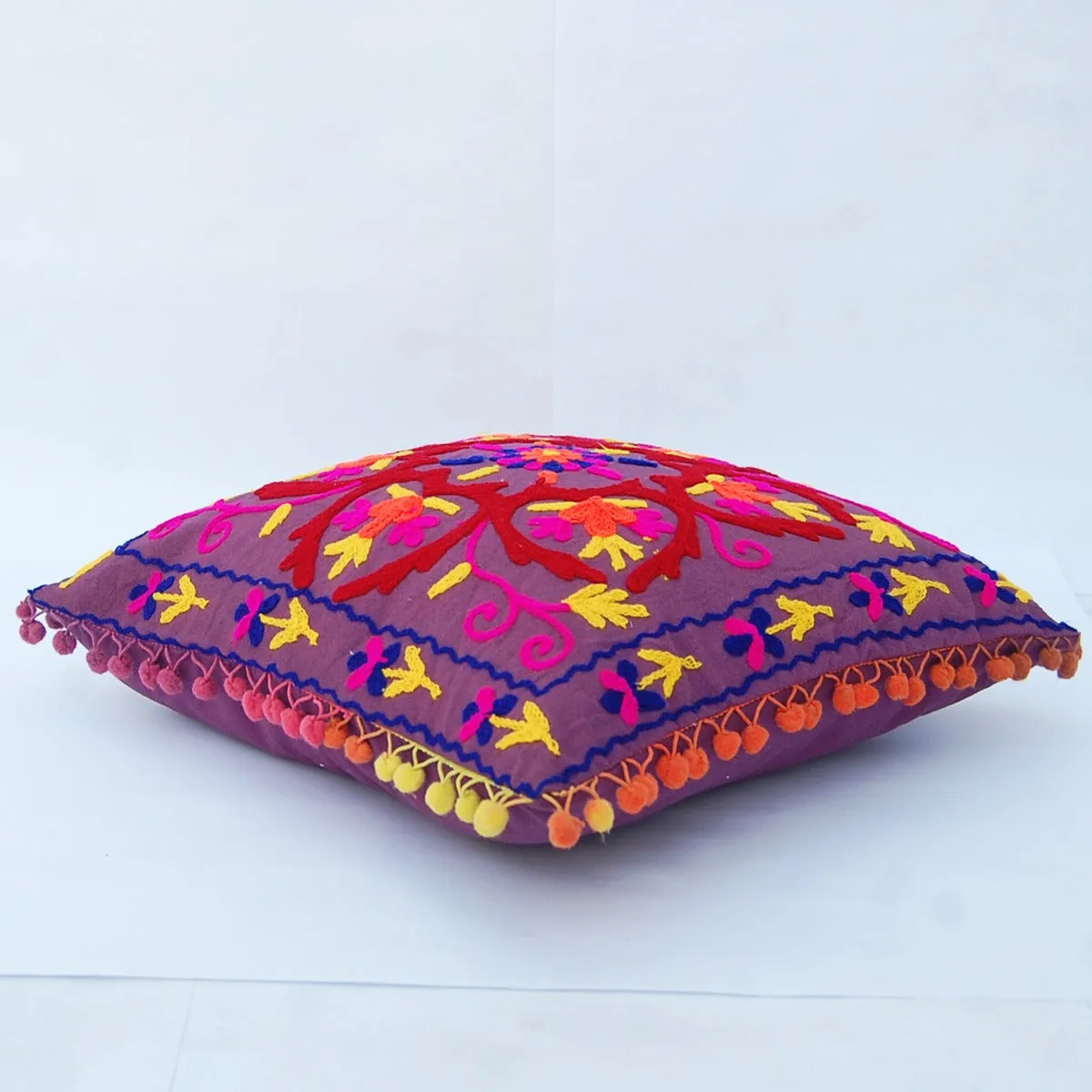 Indian Suzani Floral Embroidery Decorative Cushion Cover– CraftJaipur