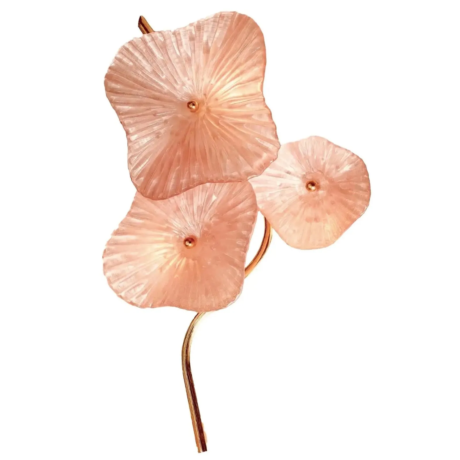 Italian Modern Pair Cream White Murano Glass 3-Flower Branch Brass Wall Sconces