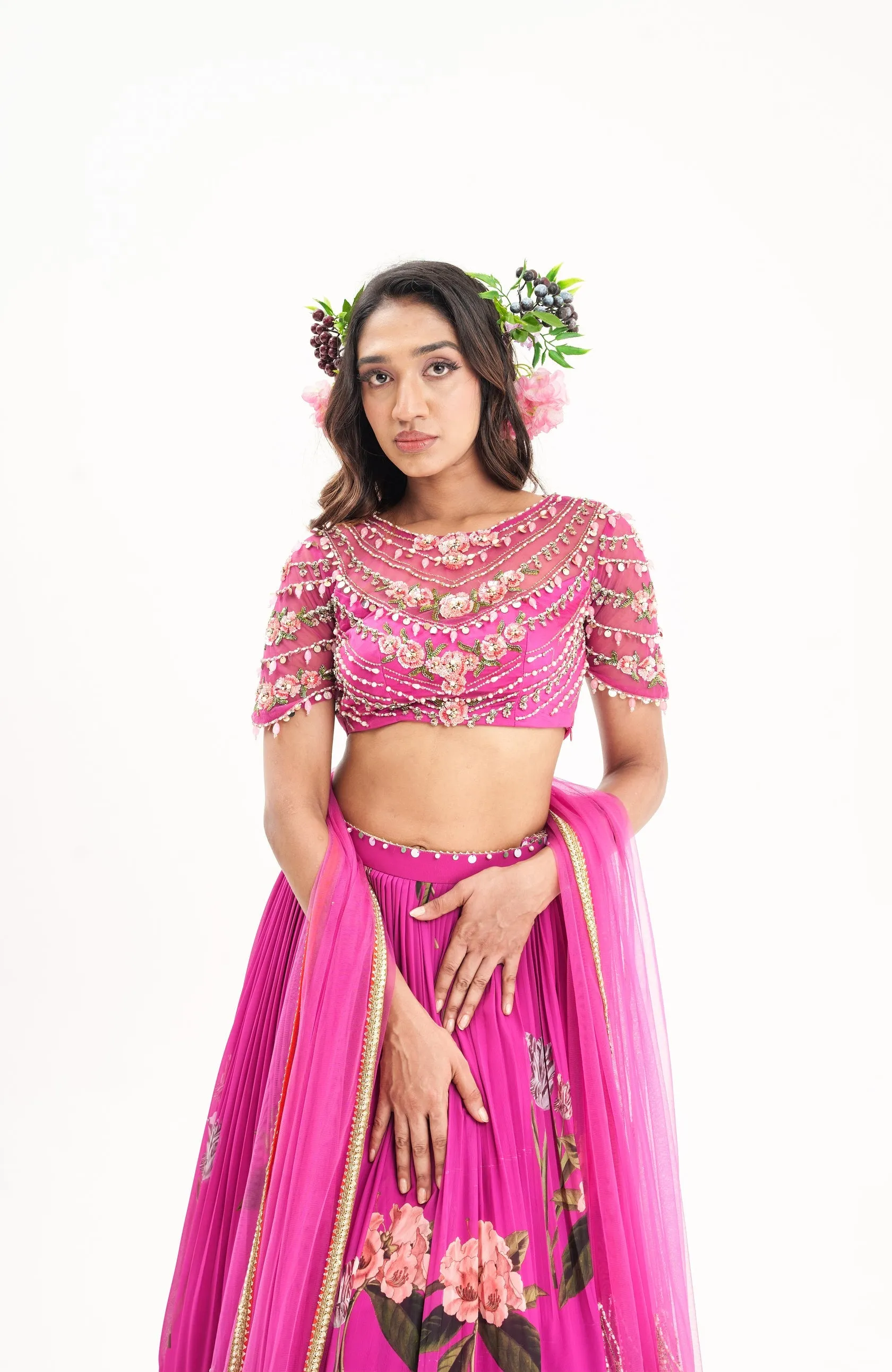 La Fleur-Magenta Pink Intricate Hand Embroidered Lehenga