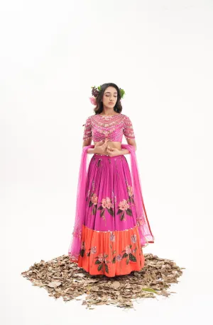 La Fleur-Magenta Pink Intricate Hand Embroidered Lehenga