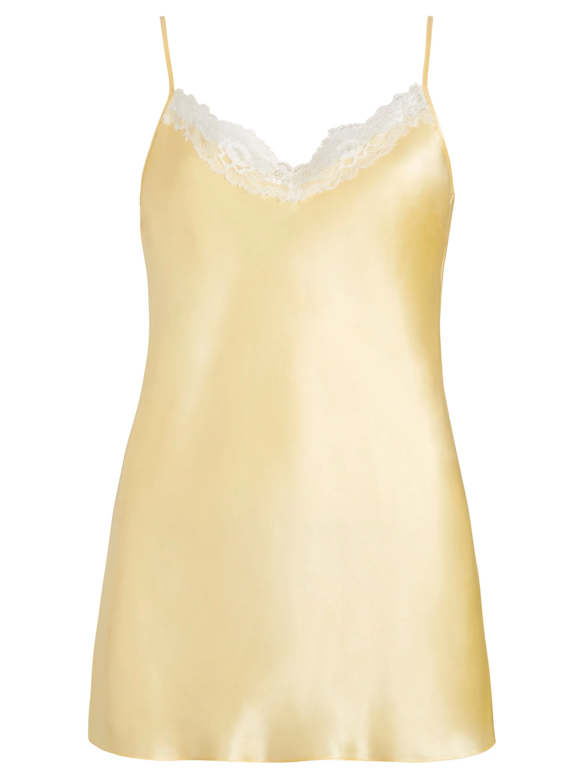 Longer Length Audrey Silk Bias Cut Cami with Lace Trim