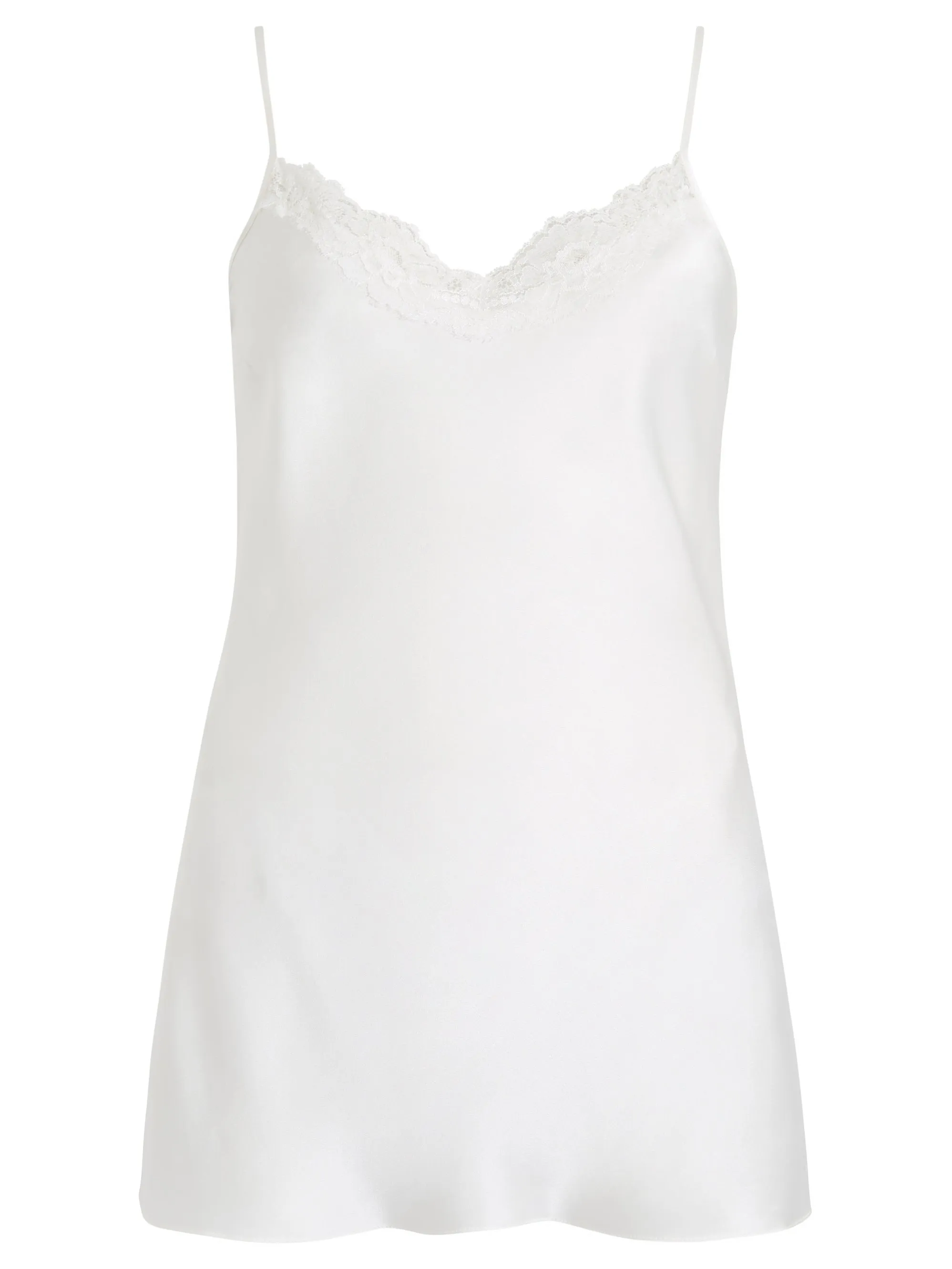 Longer Length Audrey Silk Bias Cut Cami with Lace Trim