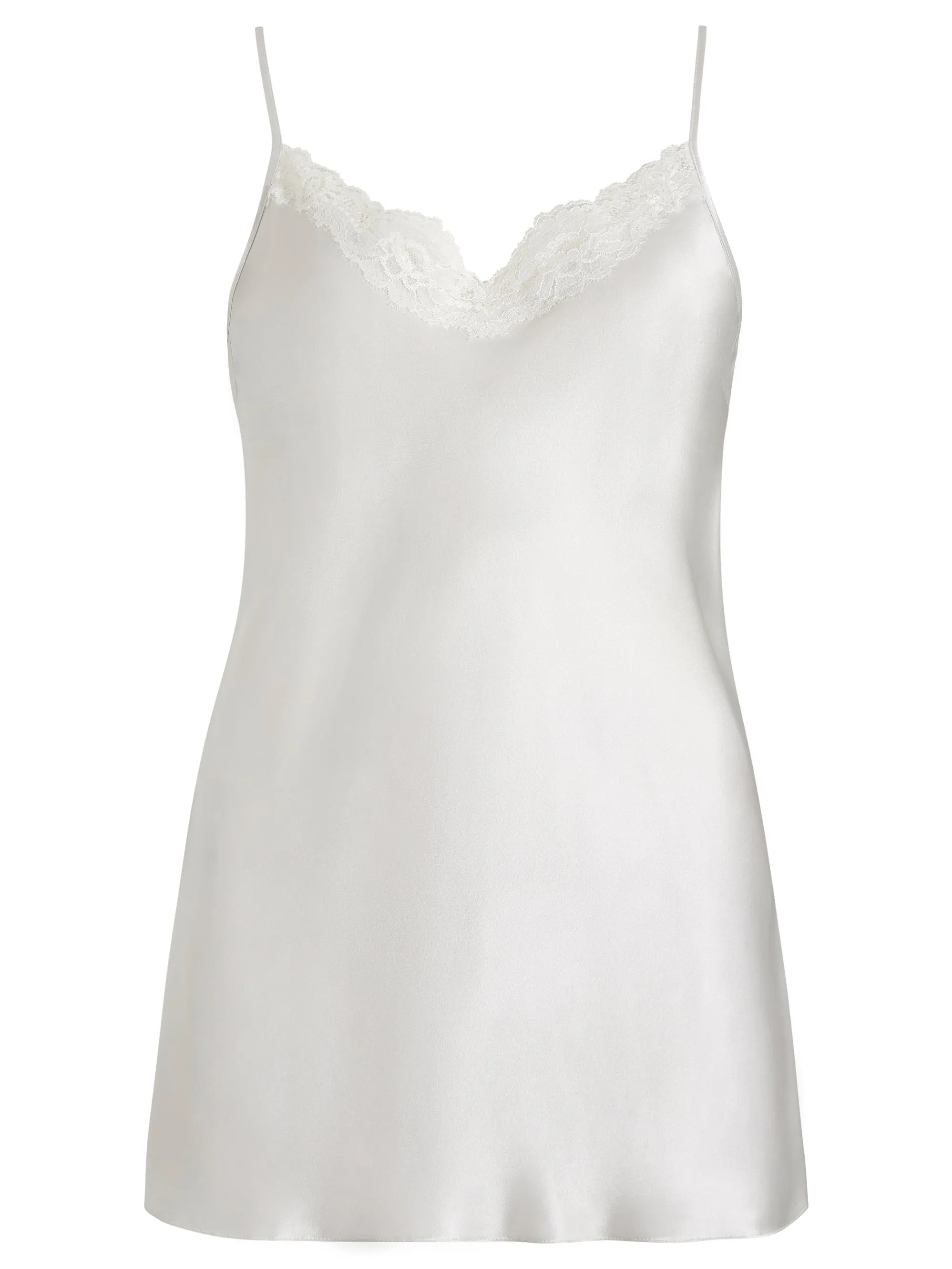 Longer Length Audrey Silk Bias Cut Cami with Lace Trim