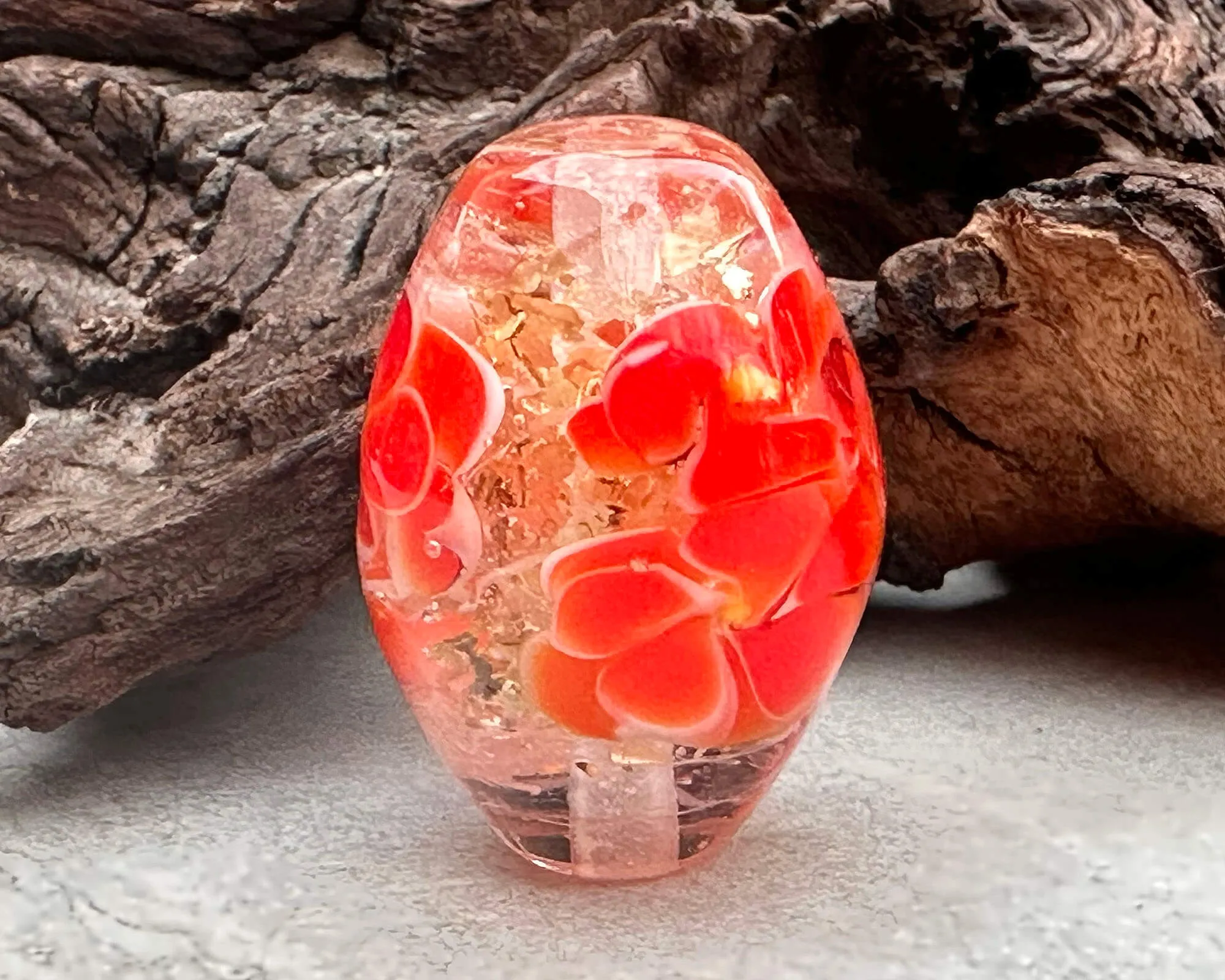Love Red Floral Lampwork Focal Bead SRA