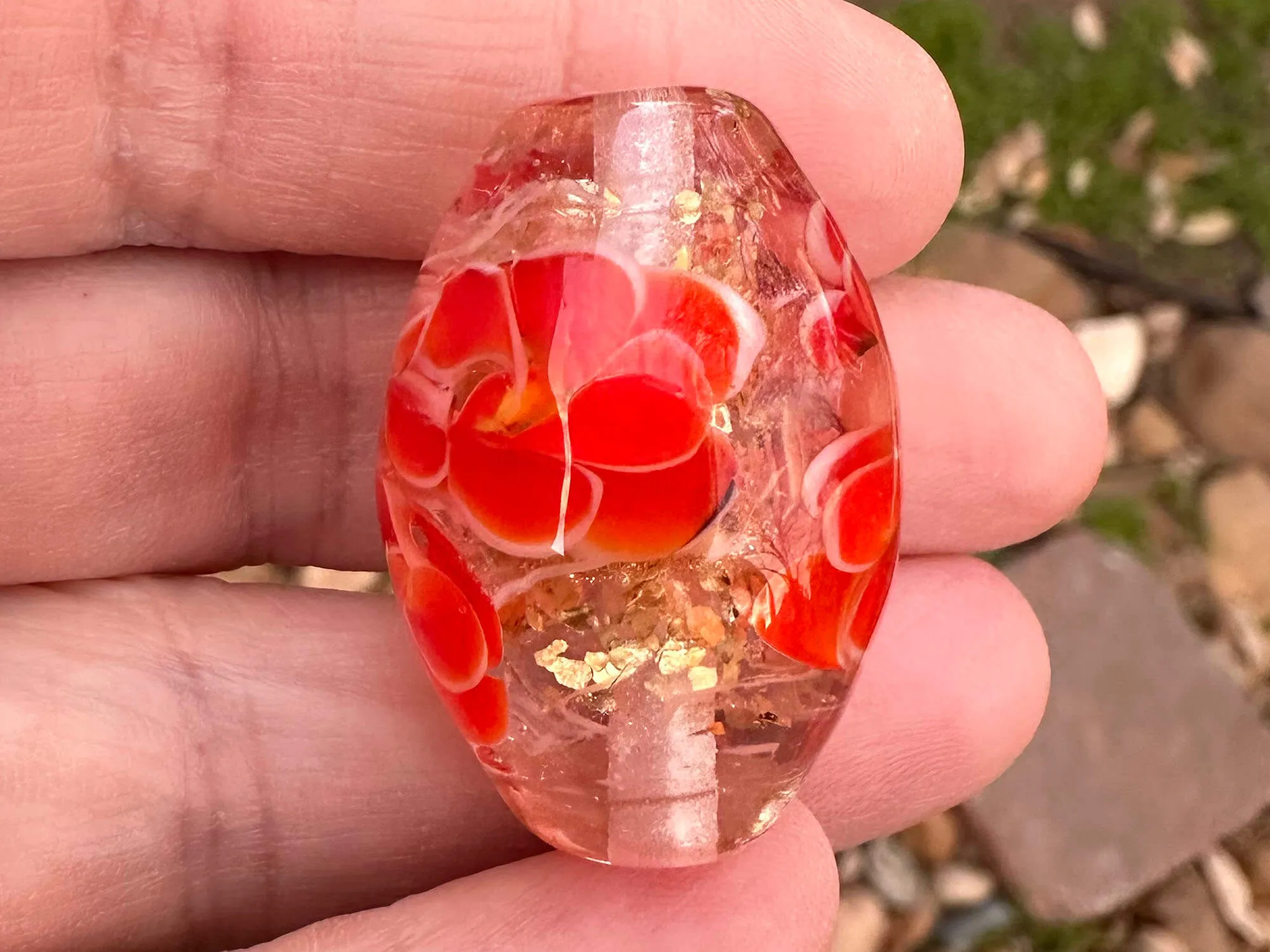 Love Red Floral Lampwork Focal Bead SRA