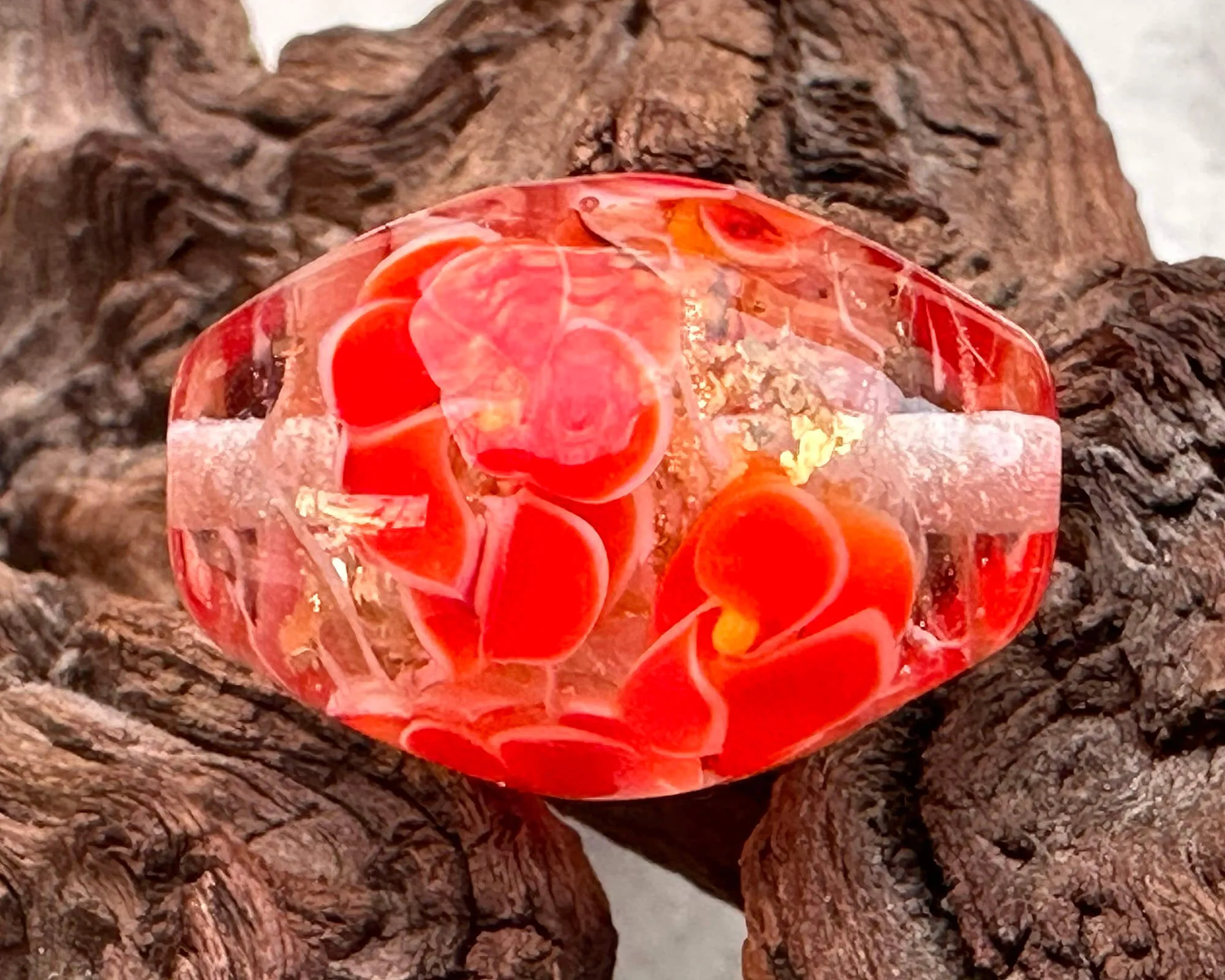 Love Red Floral Lampwork Focal Bead SRA